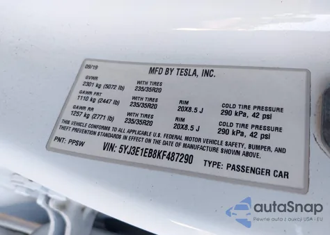 2019 Tesla Model 3 from USA, damaged, VIN 5YJ3E1EB8KF487290